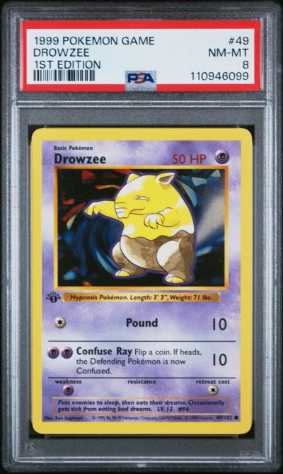 1999 POKEMON BASE SET 1ST EDITION #49 DROWZEE PSA 8