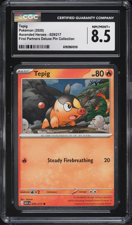 2026 Pokemon Mega Evolution Ascended Heroes First Partners Deluxe Pin Tepig #29 CGC 8.5 NM-MT+