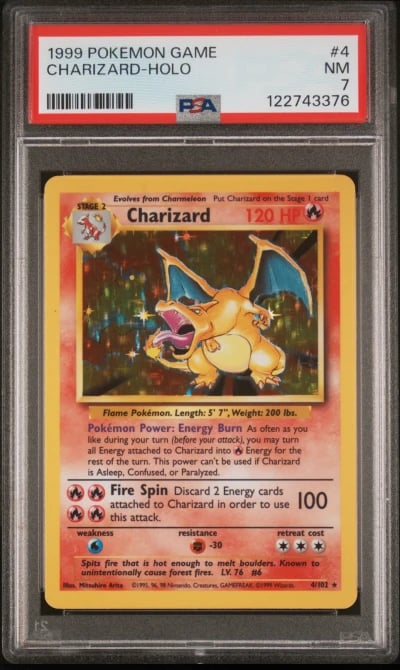 1999 POKEMON BASE SET UNLIMITED #4 CHARIZARD-HOLO PSA 7