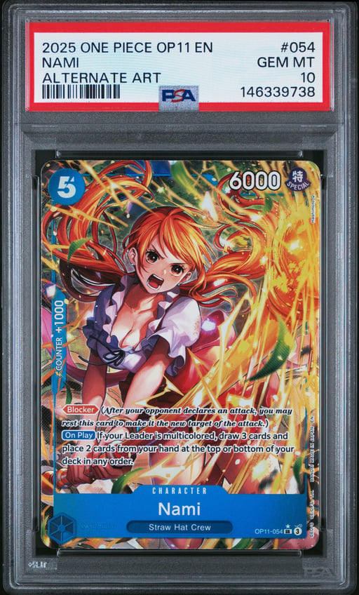 2025 ONE PIECE OP11-A FIST OF DIVINE SPEED 054 NAMI ALTERNATE ART PSA 10