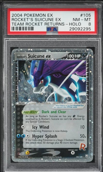 2004 Pokemon EX Team Rocket Returns Holo Rocket's Suicune ex #105 PSA 8 NM-MT