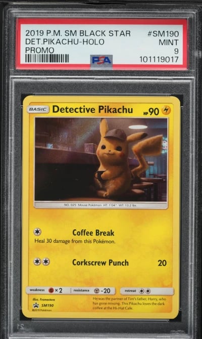 2019 Pokemon Sun & Moon Black Star Promo Holo Detective Pikachu #SM190 PSA 9 MINT