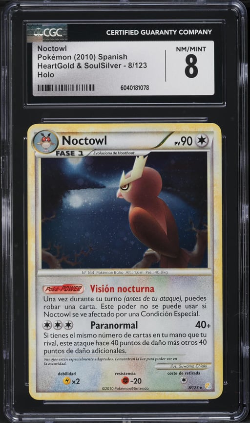 2010 Pokemon Spanish HeartGold & SoulSilver Holo Noctowl #8 CGC 8 NM-MT