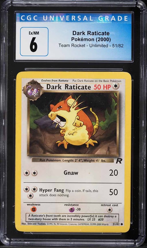 2000 Pokemon Team Rocket Dark Raticate #51 CGC 6 EXMT