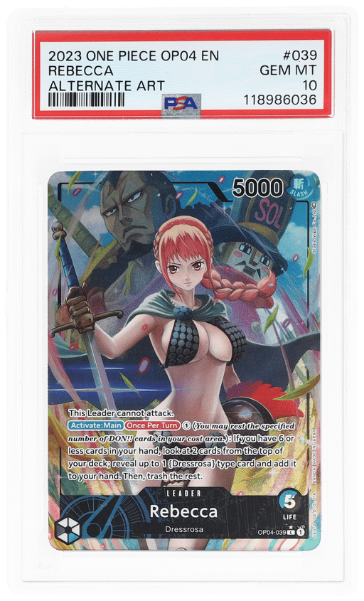 2023 One Piece Kingdoms of Intrigue Op04 Alternate Art Rebecca #OP04-039 PSA 10