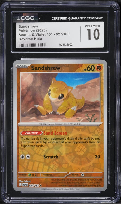 2023 Pokemon Scarlet & Violet 151 Reverse Holo Sandshrew #027 CGC 10 GEM MINT