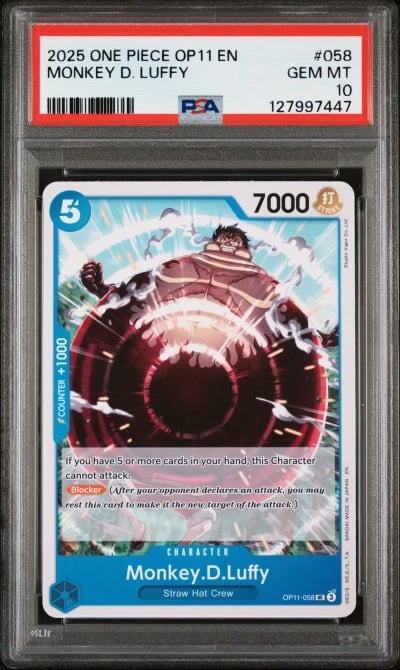 2025 ONE PIECE OP11-A FIST OF DIVINE SPEED 058 MONKEY D. LUFFY PSA 10