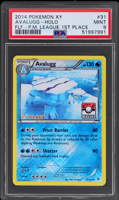 2014 Pokemon XY Flashfire Pokemon League 1st Place Holo Avalugg #31 PSA 9
