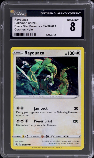 2020 Pokemon Black Star Promo Triple Blisters Pack Holo Rayquaza #SWSH029 CGC 8