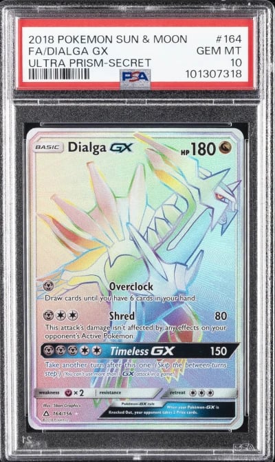 2018 POKEMON SUN & MOON ULTRA PRISM SECRET #164 FULL ART/DIALGA GX PSA 10