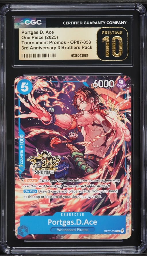 2025 One Piece Promo 3rd Anniversary 3 Brothers Pack Portgas D. Ace #OP07-053 CGC 10 PRISTINE