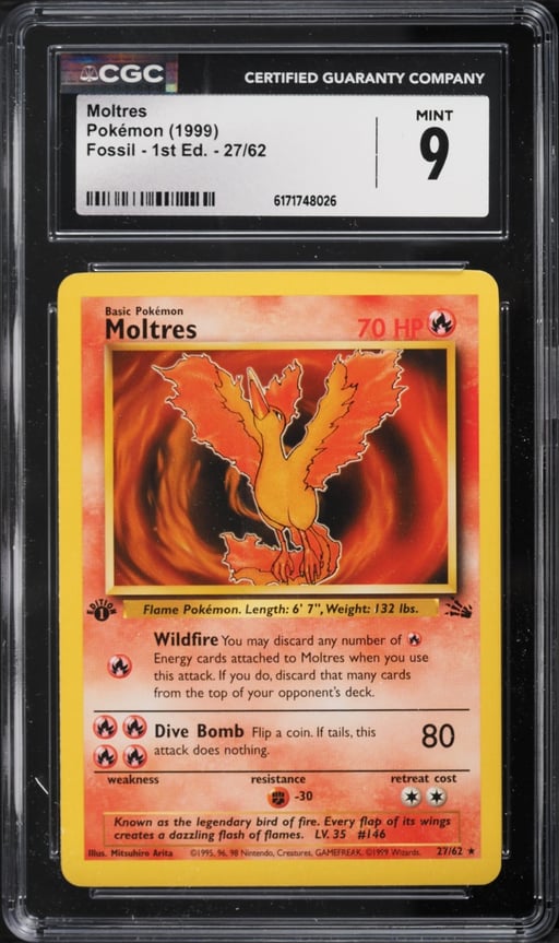 1999 Pokemon Fossil 1st Edition Moltres #27 CGC 9 MINT