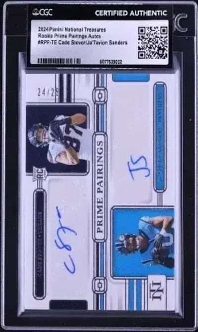 2024 National Treasures Prime Cade Stover Ja'Tavion Sanders RC AUTO /25 CGC AUTH