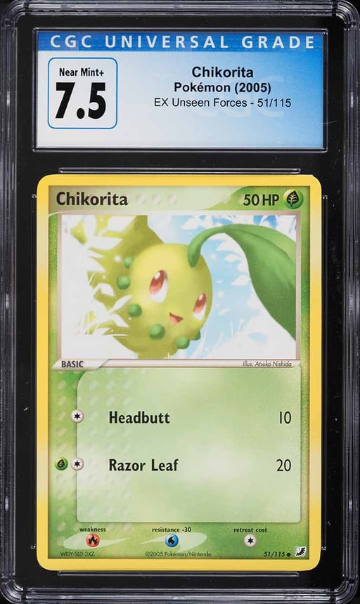 2005 Pokemon EX Unseen Forces Chikorita #51 CGC 7.5 NRMT+