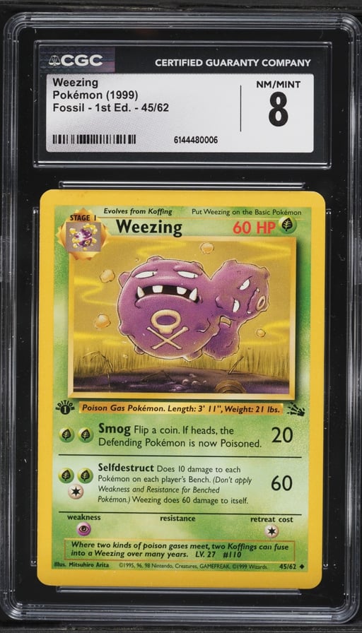 1999 Pokemon Fossil 1st Edition Weezing #45 CGC 8 NM-MT