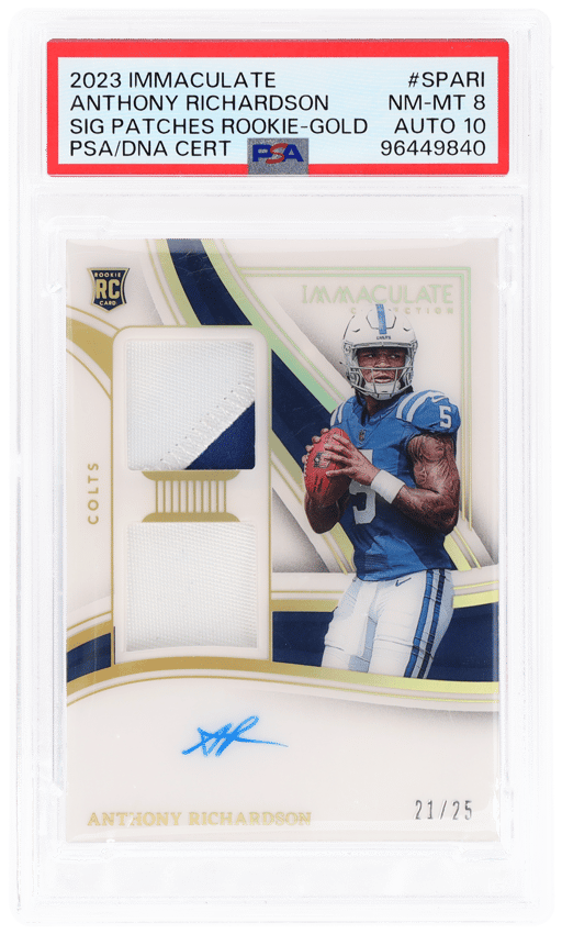 2023 Panini Immaculate Collection Signature Patch Rookie Gold Anthony Richardson #SPARI 21/25 PSA 8
