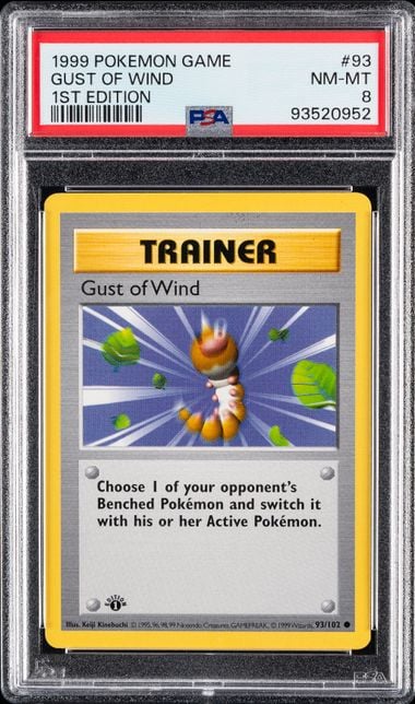 1999 POKEMON GAME #93 GUST OF WIND 1ST EDITION PSA 8