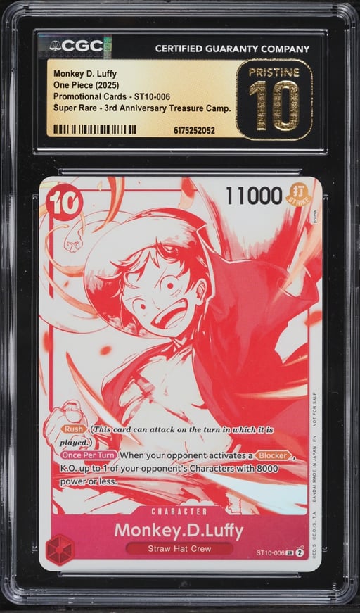 2025 One Piece Japanese Promo 3rd Anniversary Treasure SR Monkey D. Luffy #ST10-006 CGC 10 PRISTINE