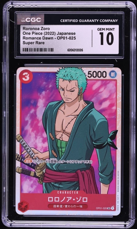 2022 One Piece Japanese Romance Dawn SR Roronoa Zoro #OP01-025 CGC 10 GEM MINT