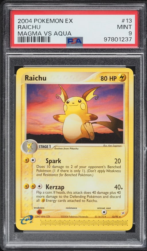 2004 Pokemon EX Team Magma Vs Team Aqua Raichu #13 PSA 9 MINT