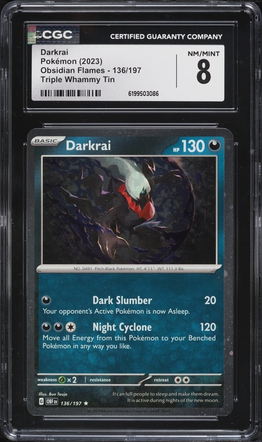 2023 Pokemon Scarlet & Violet Obsidian Flames Triple Whammy Tin Darkrai #136 CGC 8 NM-MT