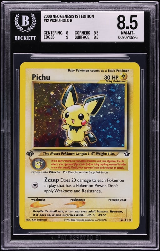 2000 Pokemon Neo Genesis 1st Edition Holo Pichu #12 BGS 8.5 NM-MT+