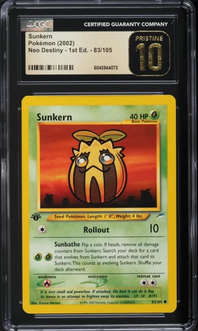 2002 Pokemon Neo Destiny 1st Edition Sunkern #83 CGC 10 PRISTINE