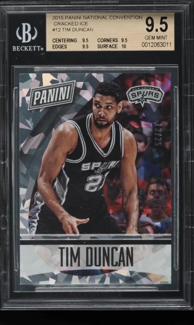 2015 Panini National Convention Cracked Ice Tim Duncan /25 #12 BGS 9.5 GEM MINT