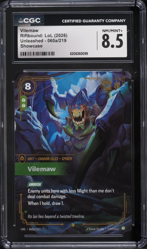 2026 Riftbound League Of Legends LoL Unleashed Showcase Vilemaw #60a CGC 8.5 NM-MT+