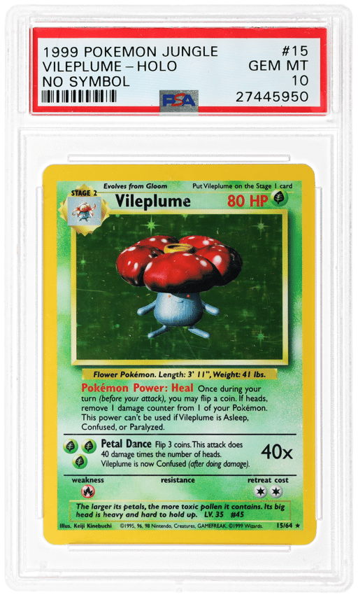 1999 Pokemon Jungle No Symbol Holo Vileplume #15B PSA 10