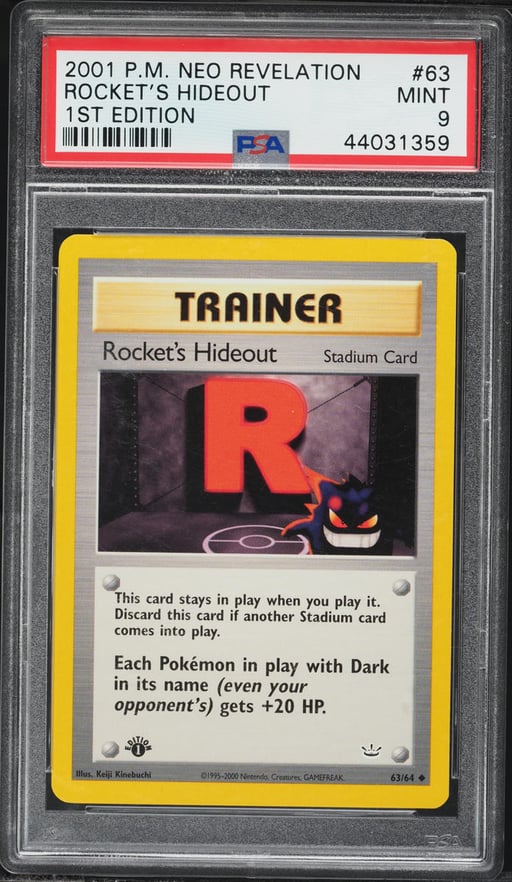 2001 Pokemon Neo Revelation 1st Edition Rocket's Hideout #63 PSA 9 MINT