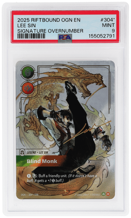 2025 Riftbound League of Legends Origins Blind Monk Signature Overnumber Lee Sin #304* PSA 9