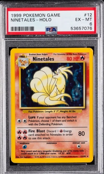 1999 POKEMON BASE SET UNLIMITED #12 NINETALES-HOLO PSA 6