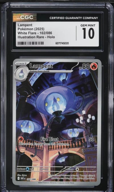 2025 Pokemon Scarlet & Violet White Flare IR Lampent #102 CGC 10 GEM MINT