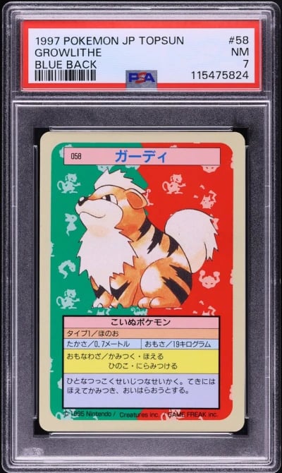 1997 Pokemon Japanese Topsun Blue Back Growlithe #58 PSA 7 NRMT