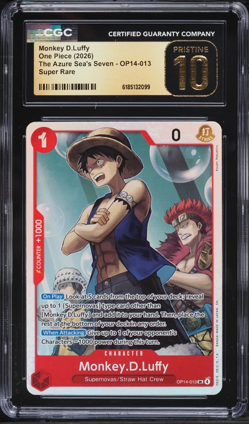 2026 One Piece The Azure Sea's Seven SR Monkey D.Luffy #OP14-013 CGC 10 PRISTINE