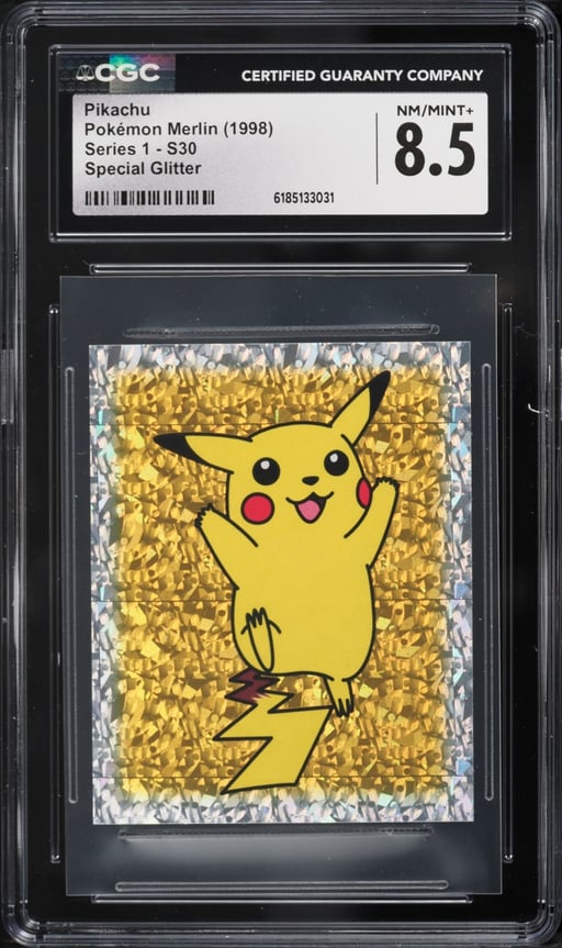 1998 Pokemon Merlin Stickers Series 1 Special Glitter Pikachu #S30 CGC 8.5 NM-MT+