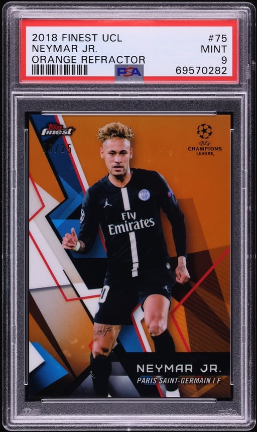 2018 Finest UEFA Champions League Orange Refractor Neymar Jr. /25 #75 PSA 9 MINT