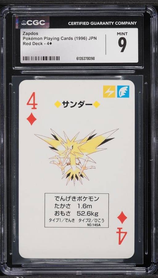 1996 Pokemon Japanese Playing Cards Red Deck Zapdos #4 CGC 9 MINT