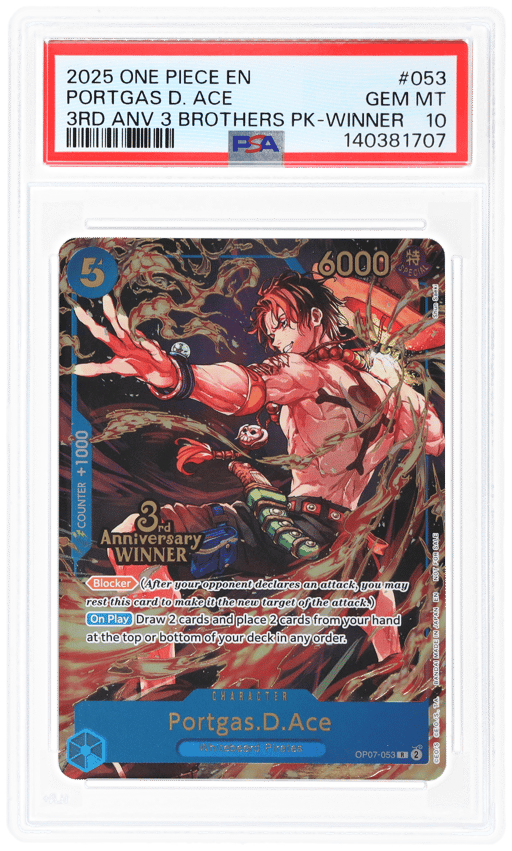 2025 One Piece Promo 3rd Anniversary Event Winner Prize Portgas D. Ace #OP07-053 PSA 10