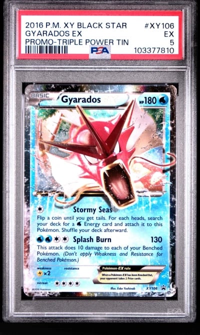 2016 POKEMON XY BLACK STAR PROMO TRIPLE POWER TIN #XY106 GYARADOS EX PSA 5