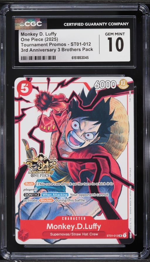 2025 One Piece Promo 3rd Anniversary 3 Brothers Monkey D. Luffy #ST01-012 CGC 10 GEM MINT