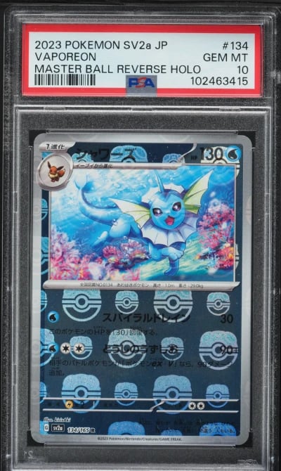 2023 Pokemon Japanese SV 151 Master Ball Reverse Holo Vaporeon #134 PSA 10 GEM