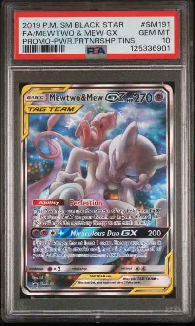 2019 POKEMON SM BLACK STAR PROMO #SM191 FULL ART/MEWTWO & MEW GX PSA 10