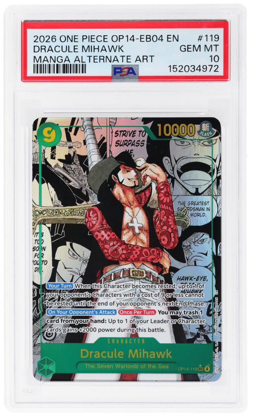 2026 One Piece the Azure Sea's Seven Manga Alternate Art Dracule Mihawk #OP14-119 PSA 10