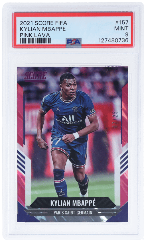 2021 Panini Score Fifa Pink Lava Kylian Mbappe #157 7/25 PSA 9