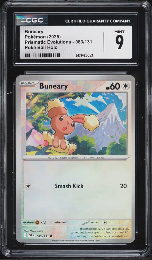 2025 Pokemon Scarlet & Violet Prismatic Evolutions Poke Ball Holo Buneary #83 CGC 9 MINT