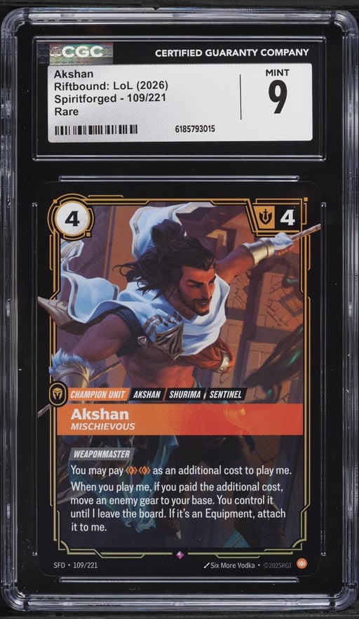 2026 Riftbound League Of Legends LoL Spiritforged Akshan #109 CGC 9 MINT