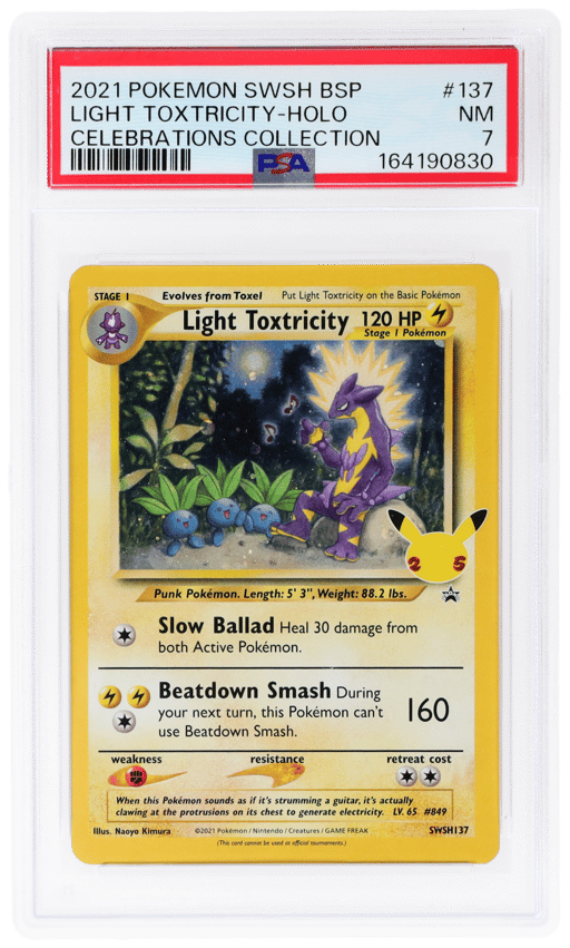 2021 Pokemon Sword and Shield Black Star Promo Celebrations Collection Holo Light Toxtricity #137 PSA 7