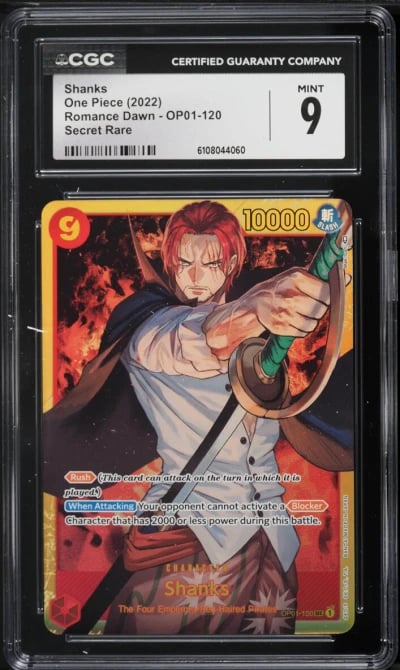 2022 One Piece Japanese Romance Dawn SEC Shanks #OP01-120 CGC 9 MINT